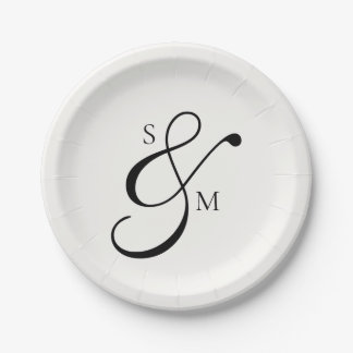 Classic Monogram Ampersand Wedding White Paper Plates