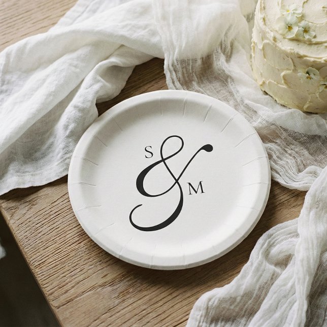 Classic Monogram Ampersand Wedding White Paper Plates (Creator Uploaded)