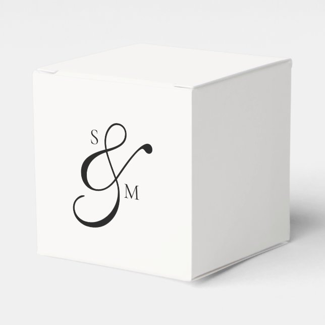 Classic Monogram Ampersand White Wedding Favor Boxes (Front Side)