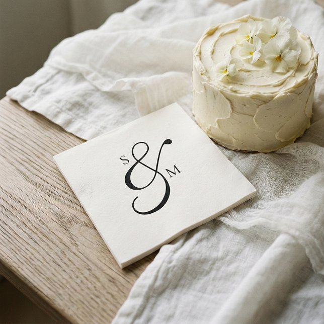 Classic Monogram Ampersand White Wedding Napkins (Creator Uploaded)