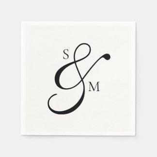 Classic Monogram Ampersand White Wedding Napkins