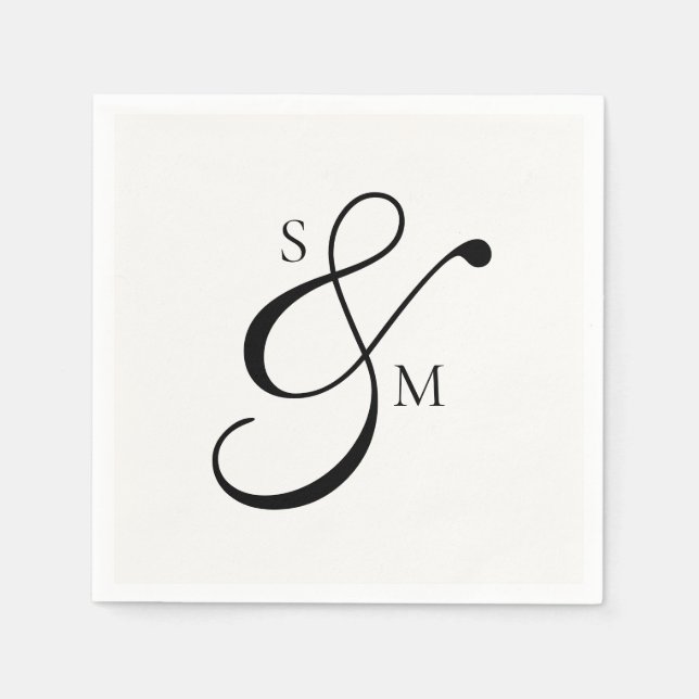 Classic Monogram Ampersand White Wedding Napkins (Front)