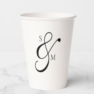 Classic Monogram Ampersand White Wedding Paper Cups