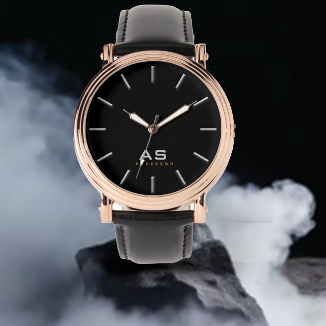 Classic Monogram and Name Men's Black Band Wrist Watch (Creator Uploaded)