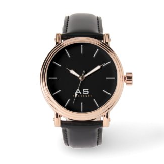 Classic Monogram and Name Men's Black Band Wrist