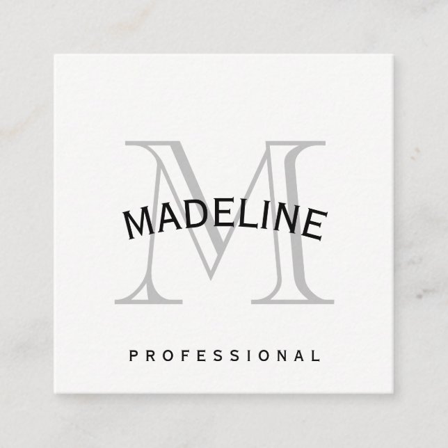 Classic Monogram Arc Text Square Business Card (Front)