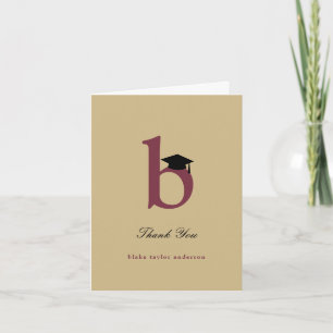 Classic Monogram B Graduation Cap Photo Modern Thank You Card