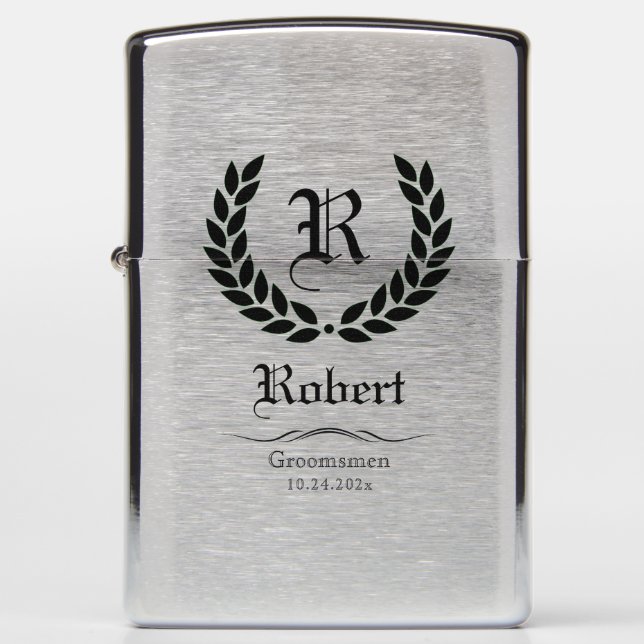 Classic Monogram Best Man Black Groomsmen Gifts Zippo Lighter (Front)