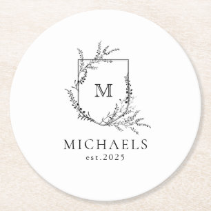 Classic Monogram Black and White Round Paper Coas Round Paper Coaster