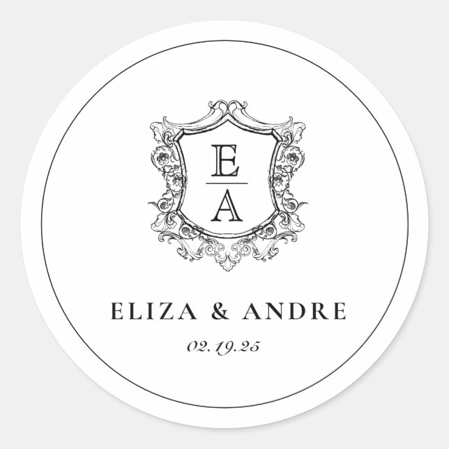 Classic Monogram Black and White  Round Sticker (Front)