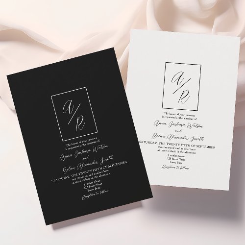 Classic Monogram Black and White Wedding Invitation