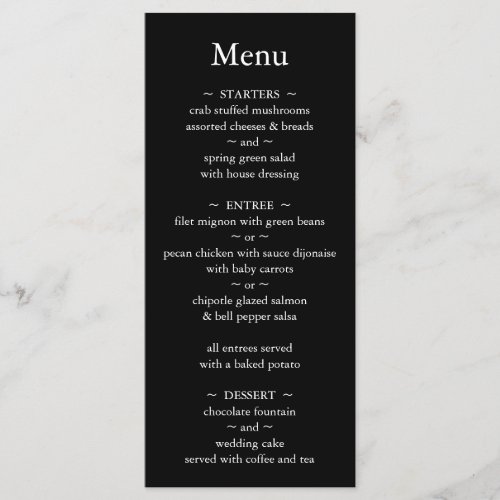 Classic Monogram Black and White Wedding Menu