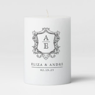 Classic Monogram Black and White Wedding Pillar Candle