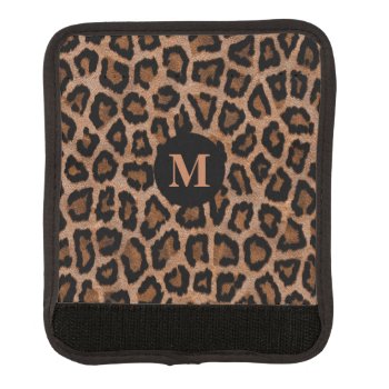 Classic Monogram Black / Brown Leopard Spot Print Luggage Handle Wrap by ImageRecollections at Zazzle