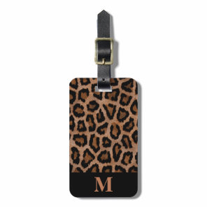 Classic Monogram Black / Brown Leopard Spot Print Luggage Tag