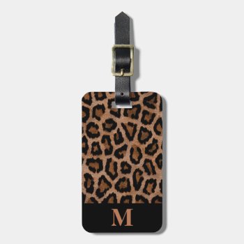 Classic Monogram Black / Brown Leopard Spot Print Luggage Tag by ImageRecollections at Zazzle