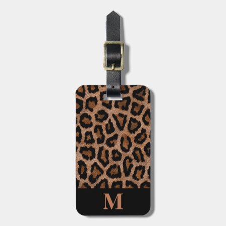 Classic Monogram Black / Brown Leopard Spot Print Luggage Tag