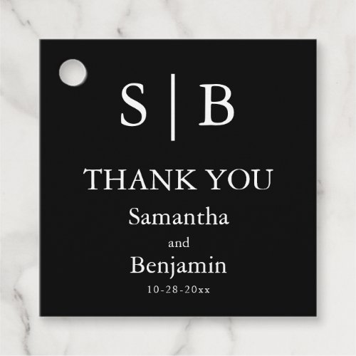 Classic Monogram Black Wedding Favor Tags