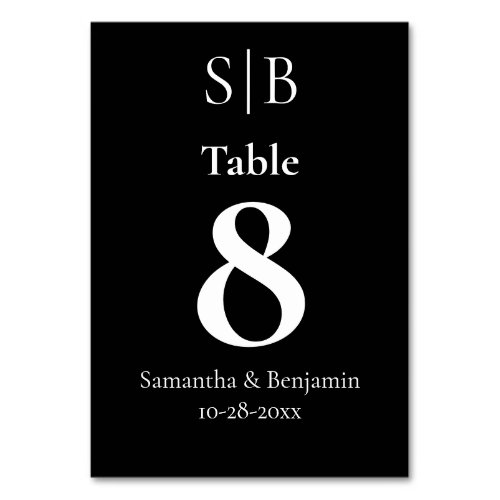 Classic Monogram Black Wedding Table Number