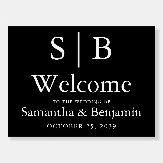 Classic Monogram Black Wedding Welcome Sign (Front)