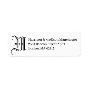 Classic Monogram black white custom elegant return Label