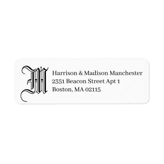 Classic Monogram black white custom elegant return Label (Front)