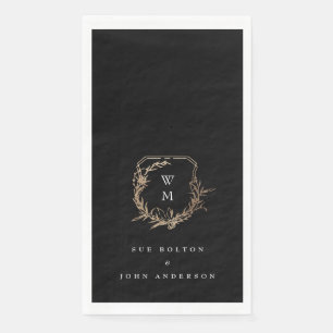 classic monogram black white gold motif crest paper guest towels