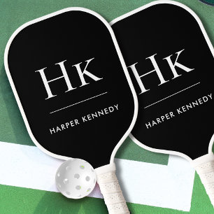Classic Monogram Black White Pickleball Paddle