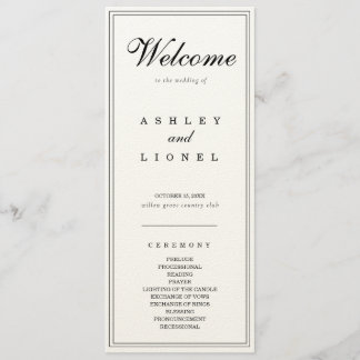Classic Monogram Black & White Simple Wedding Program