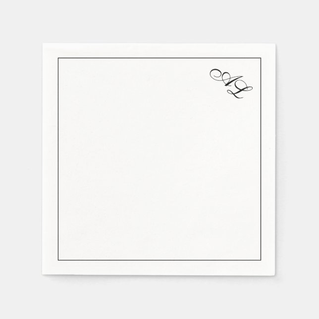 Classic Monogram Black & White Traditional Wedding Napkins (Front)