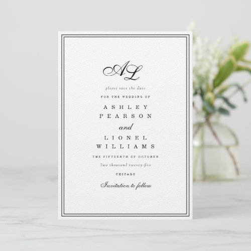 Classic Monogram Black  White Traditional Wedding Save The Date