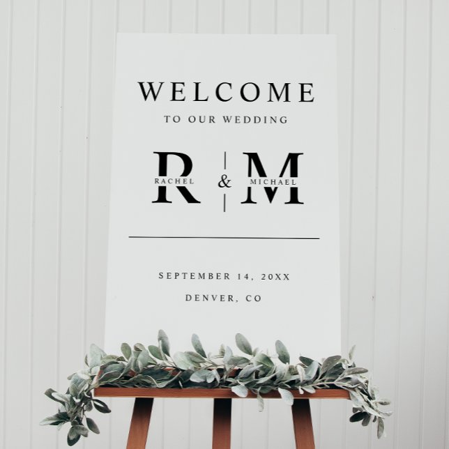 Classic Monogram Black & White Wedding Welcome Foam Board (Creator Uploaded)