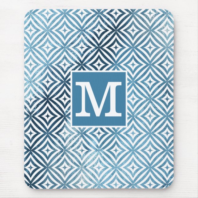 Classic Monogram Blue Frost Diamond Circle Mouse Pad (Front)