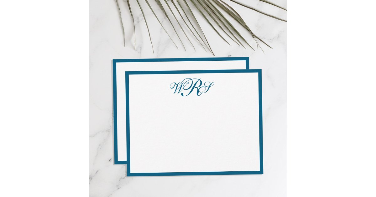Classic Monogram Blue Note Card | Zazzle