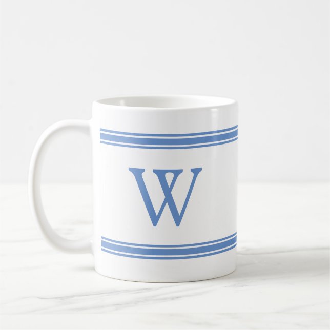 Classic Monogram Blue Striped Personalized Mug (Left)
