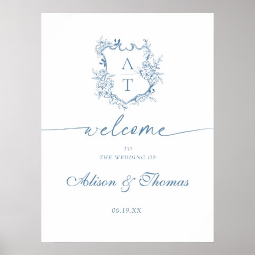 Classic Monogram Blue Wedding Welcome Poster