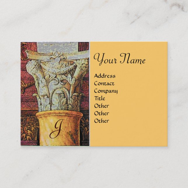 CLASSIC MONOGRAM, bright brown ,grey ,yellow Business Card (Front)