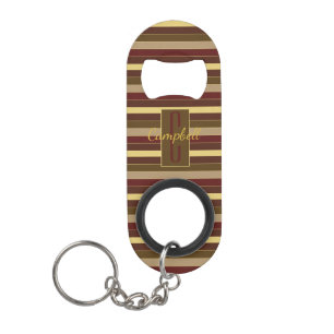 CLASSIC MONOGRAM BROWN GOLD HORIZONTAL STRIPE KEYCHAIN BOTTLE OPENER