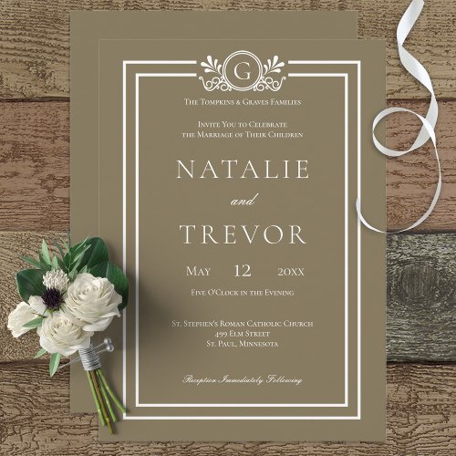 Classic Monogram Brown Wedding Invitation