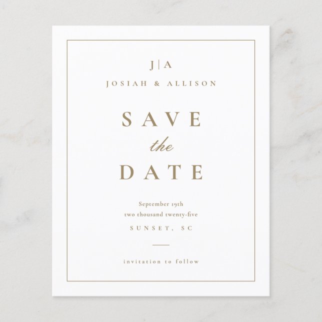 Classic Monogram Budget Save the Date (Front)