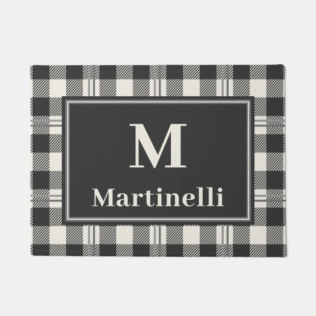 Classic Monogram Buffalo Plaid Doormat Design (Front)