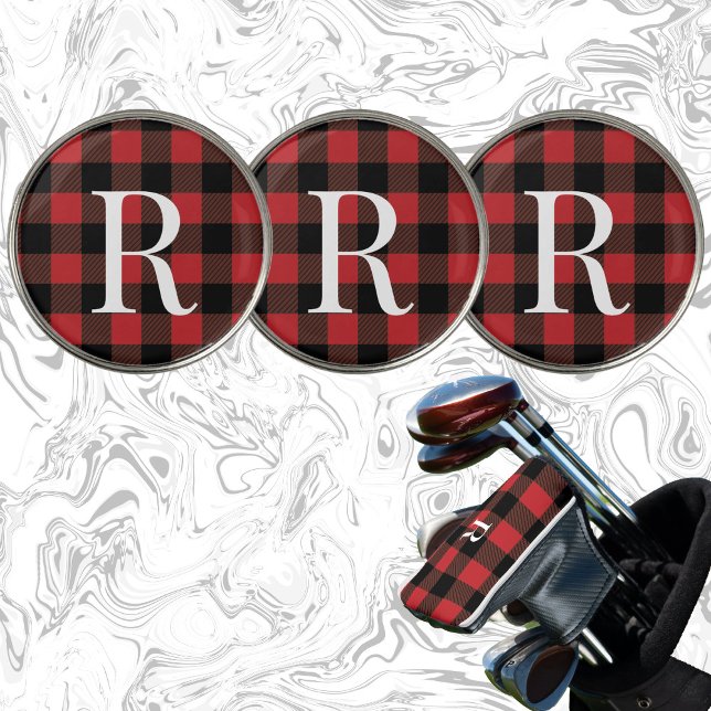 Classic monogram buffalo plaid gift for dad golf ball marker (Creator Uploaded)