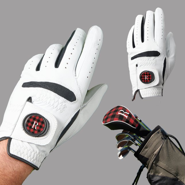 Classic monogram buffalo plaid gift for dad golf glove (Creator Uploaded)