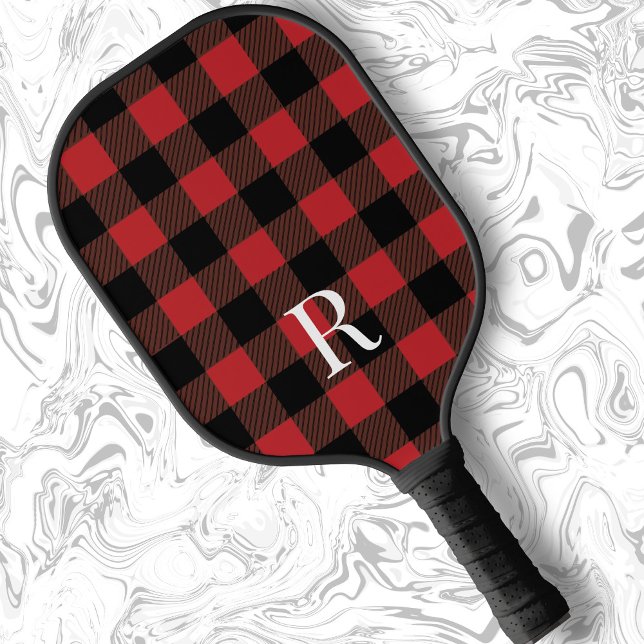 Classic monogram buffalo plaid gift for dad pickleball paddle (Creator Uploaded)