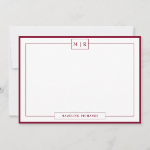 Classic Monogram Burgundy Border Stationery Note Card