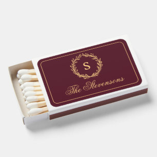 Classic Monogram Burgundy Custom Christmas House Matchboxes