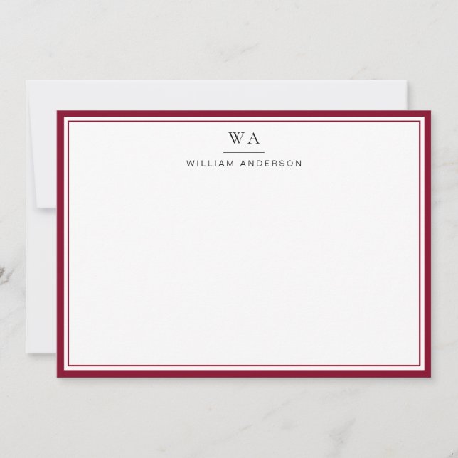 Classic Monogram Burgundy Red Stationery Note  (Front)
