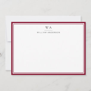 Classic Monogram Burgundy Red Stationery Note 