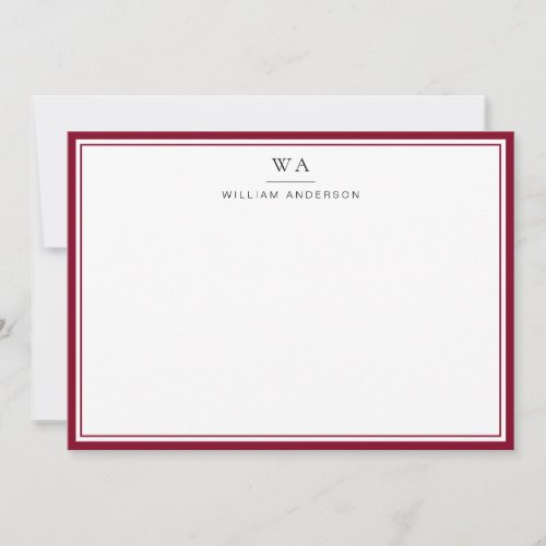 Classic Monogram Burgundy Red Stationery Note 