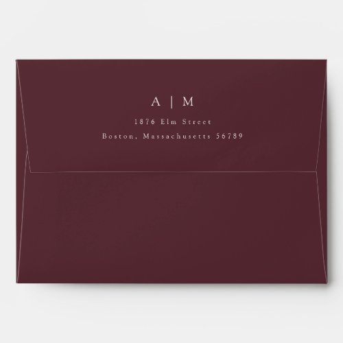 Classic Monogram Burgundy Return Address Wedding Envelope